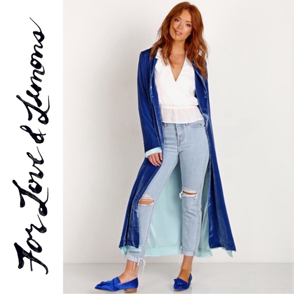 💙NWT For Love and Lemons Nadine Velvet Coat in Cobalt Blue